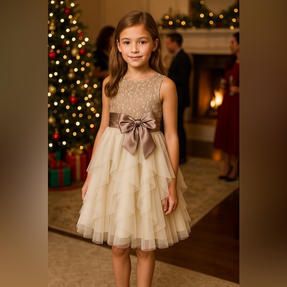 Rare Editions Other - Rare Editions Cream and Taupe Lace Tulle Formal Party Dress Princess Wedding 10